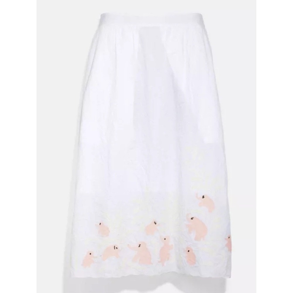 Coach Elephant‎ Embroidered Midi Skirt Womens 0 White NWT